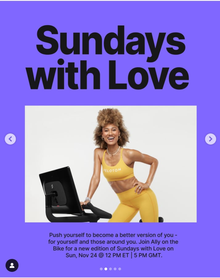 Ally Love will have new Sundays With Love ride this week. Image credit Peloton social media.