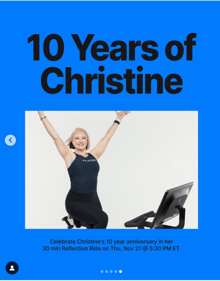 Christine D'Ercole will teach 10-year anniversary "Reflection Ride" this week. Image credit Peloton social media.