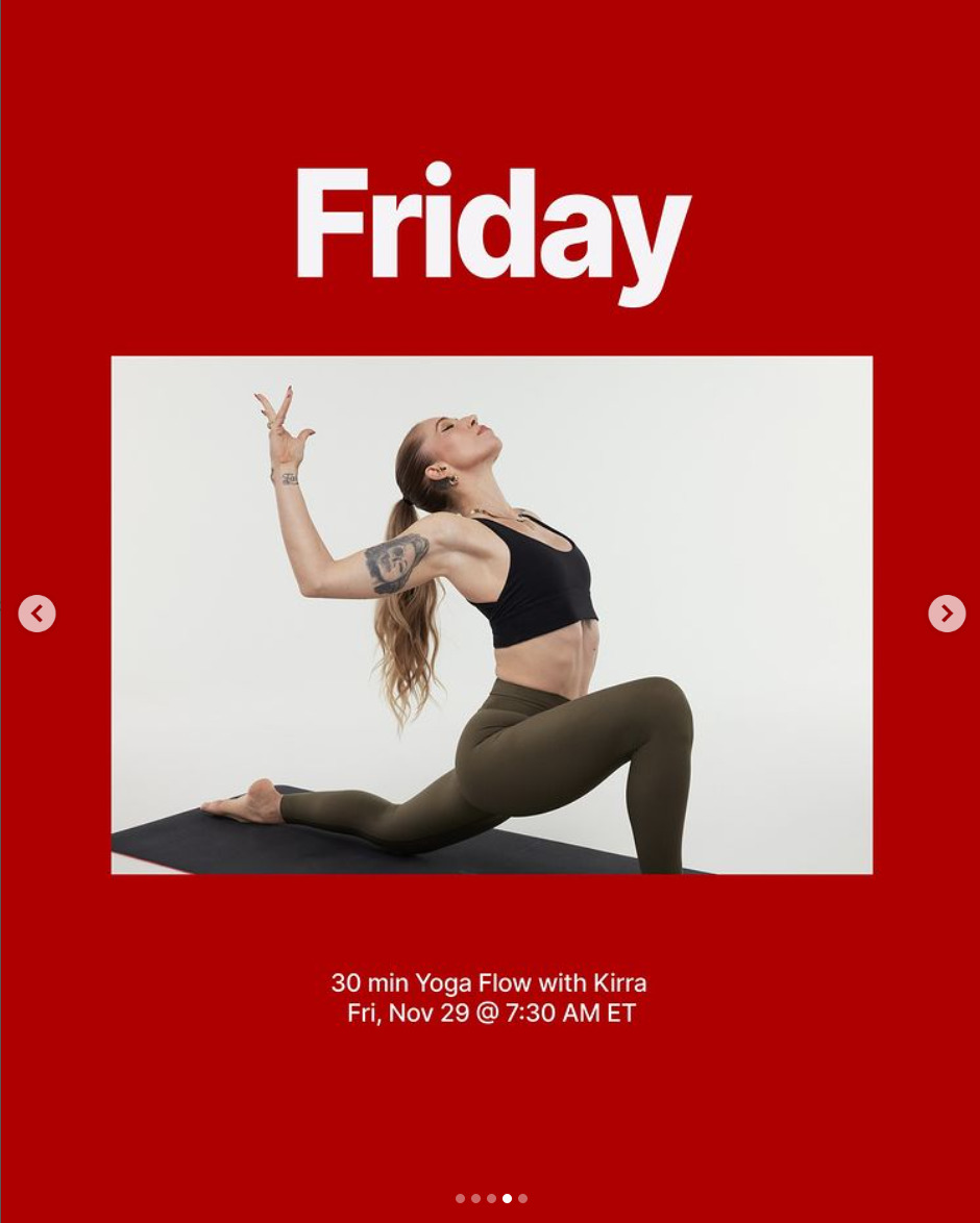 Kirra will teach live Yoga Flow this week. Image credit Peloton social media.