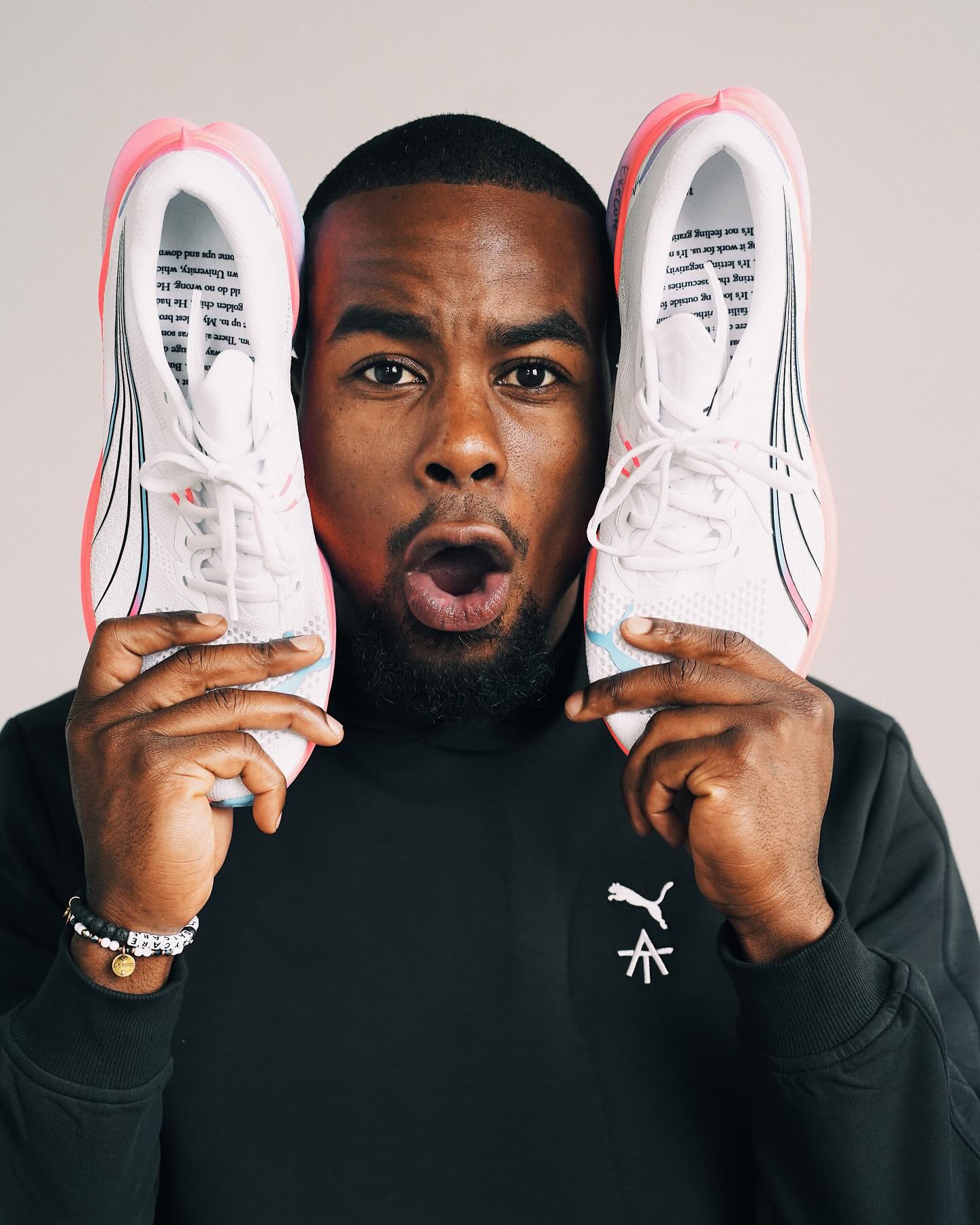 Alex Toussaint instagram post announcing his new shoes.