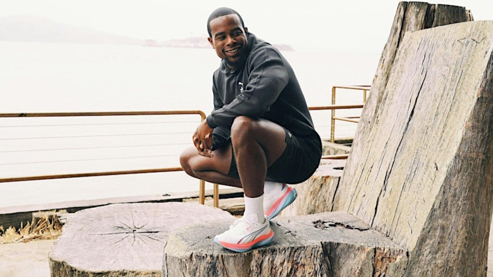 Alex Toussaint wearing his new running shoes. Image credit PUMA.