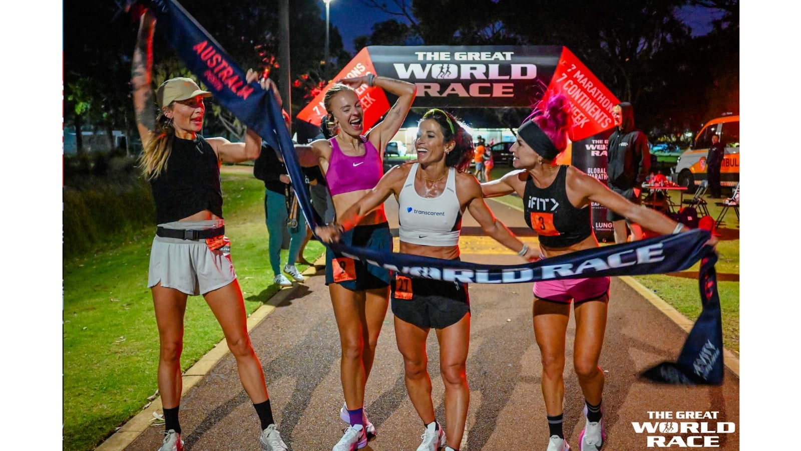 Becs Gentry running the Perth Australia marathon of The Great World Race. Image credit The Great World Race.