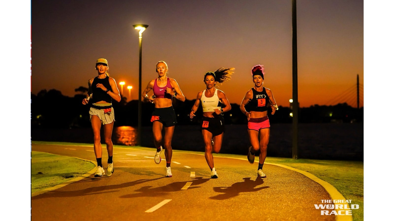 Becs Gentry running the Perth Australia marathon of The Great World Race. Image credit The Great World Race.