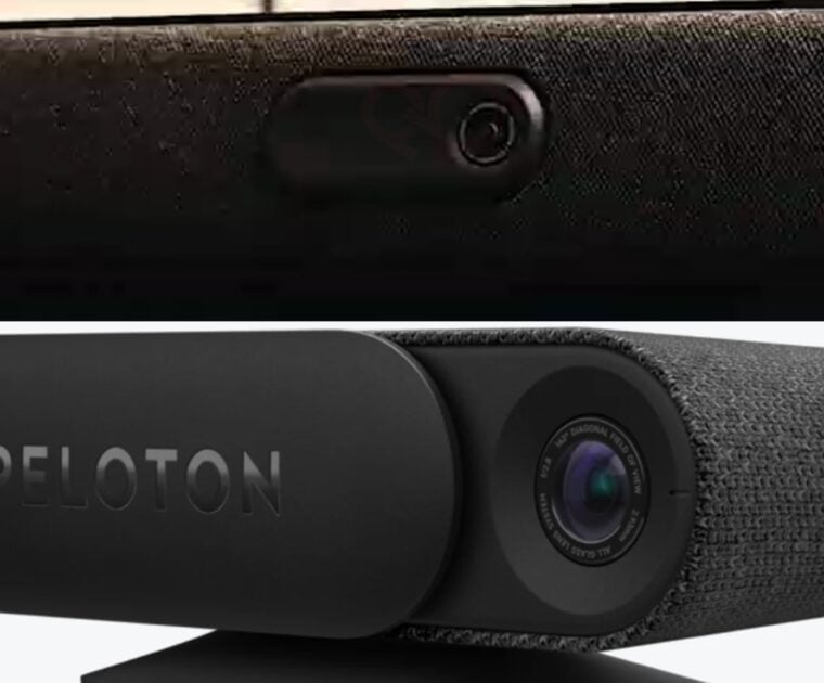 Closeup of the R&D Peloton Bike+ Camera vs the Peloton Guide.