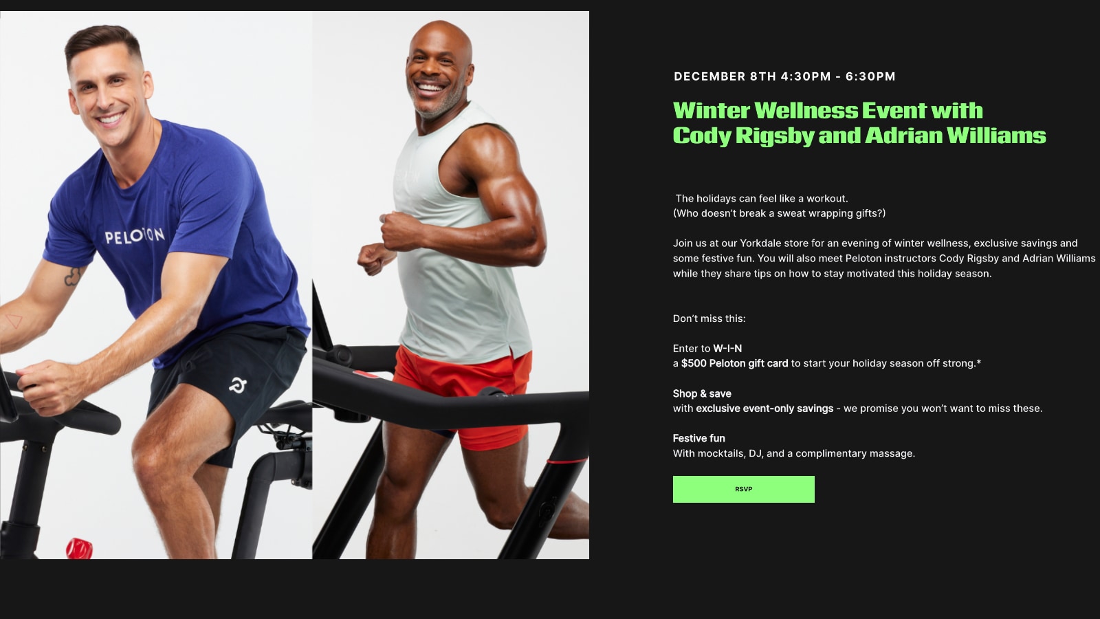 Peloton Winter Wellness event with Cody Rigsby & Adrian Williams.