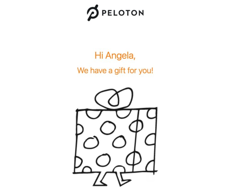 Peloton email alerting members of their gift during Member Month.