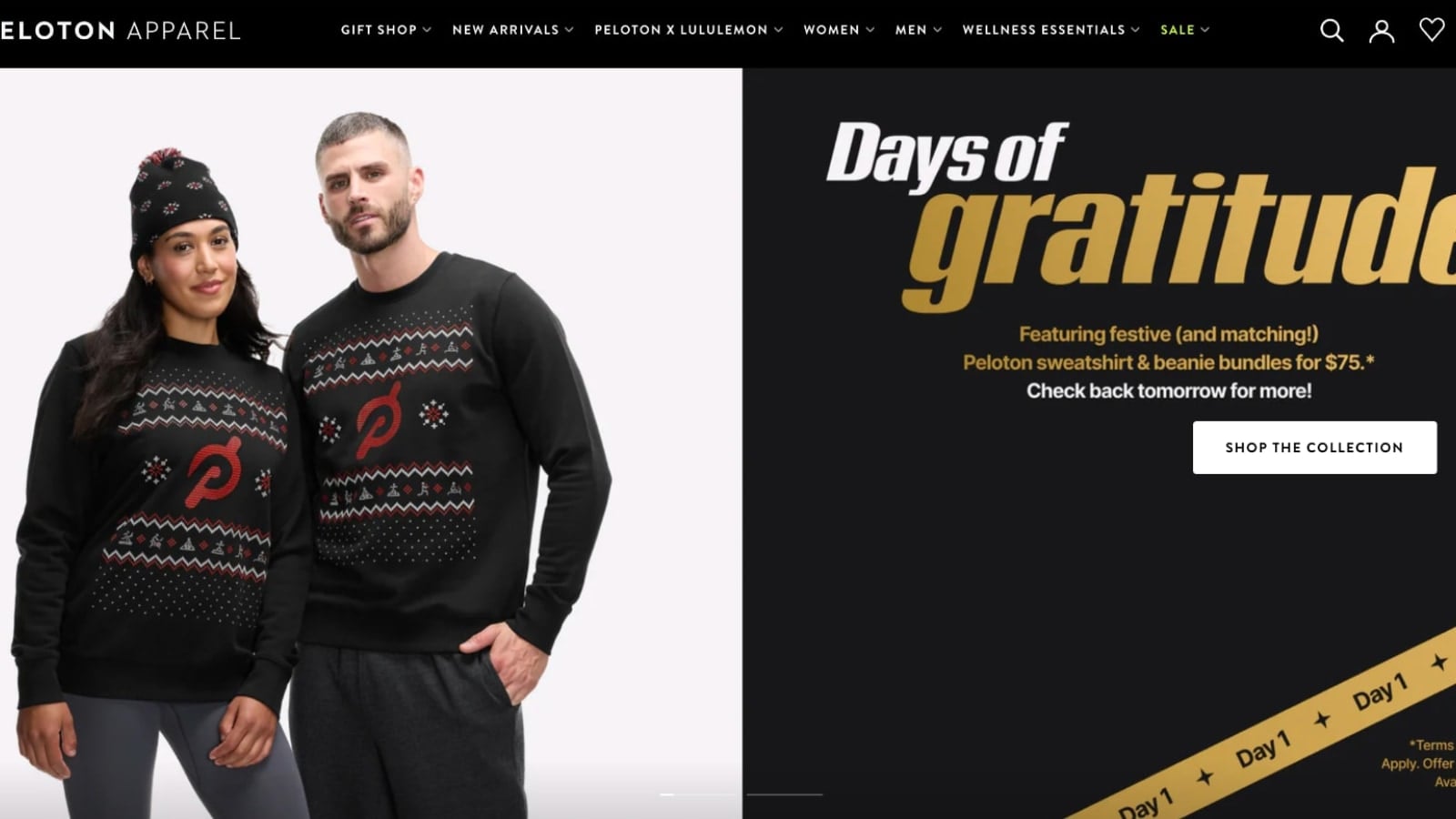 Peloton Apparel homepage Days of Gratitude sale