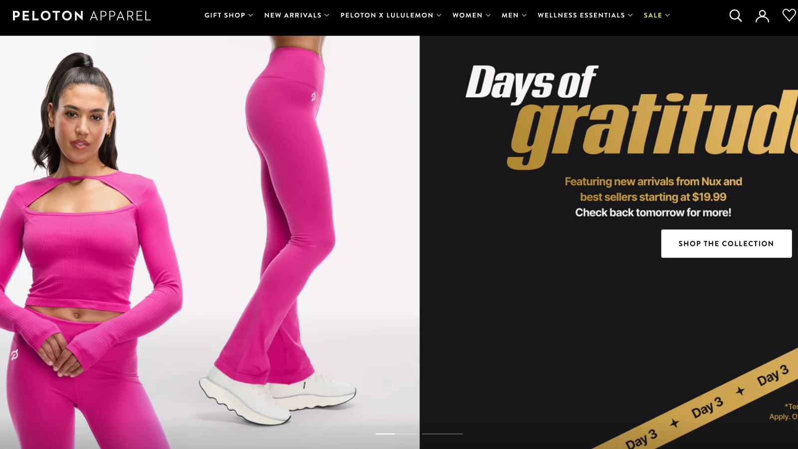 Peloton Apparel homepage Days of Gratitude sale
