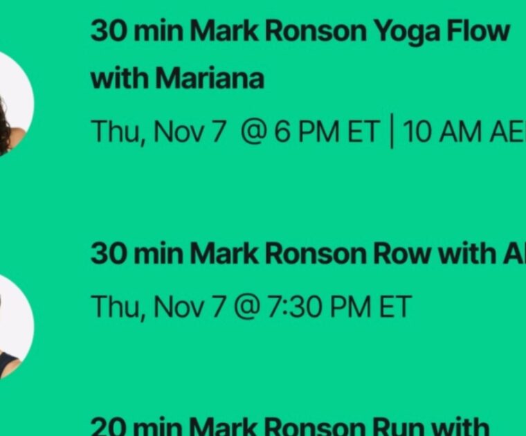 Peloton's Mark Ronson class list. Image credit Peloton social media.