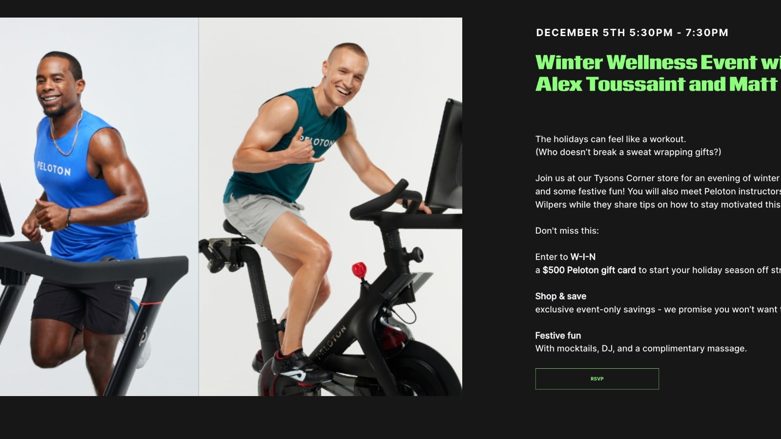 Peloton Winter Wellness event with Alex Toussaint & Matt Wilpers.