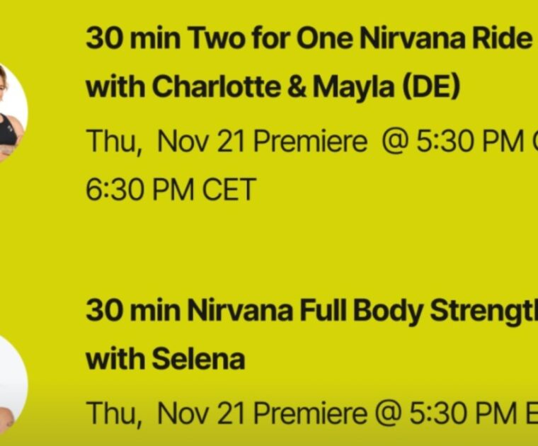 Peloton's Nirvana class list. Image credit Peloton social media.