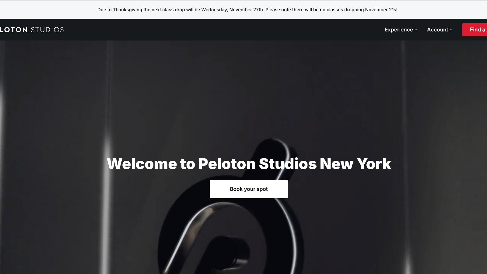 Studio booking site with alert regarding November 27th bookings.