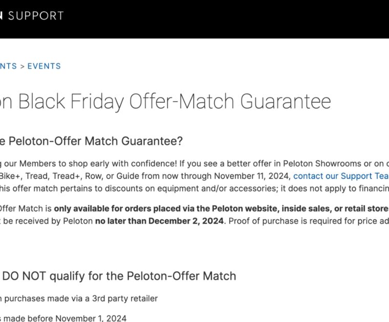 Peloton Black Friday & Cyber Monday price match guarantee.
