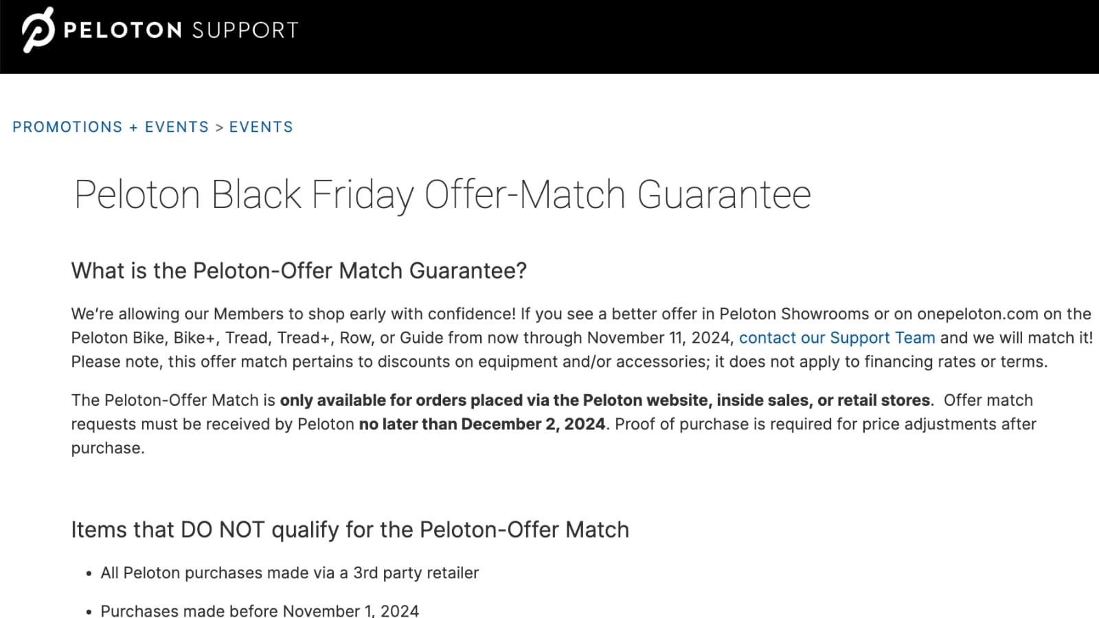 Peloton Black Friday & Cyber Monday price match guarantee.