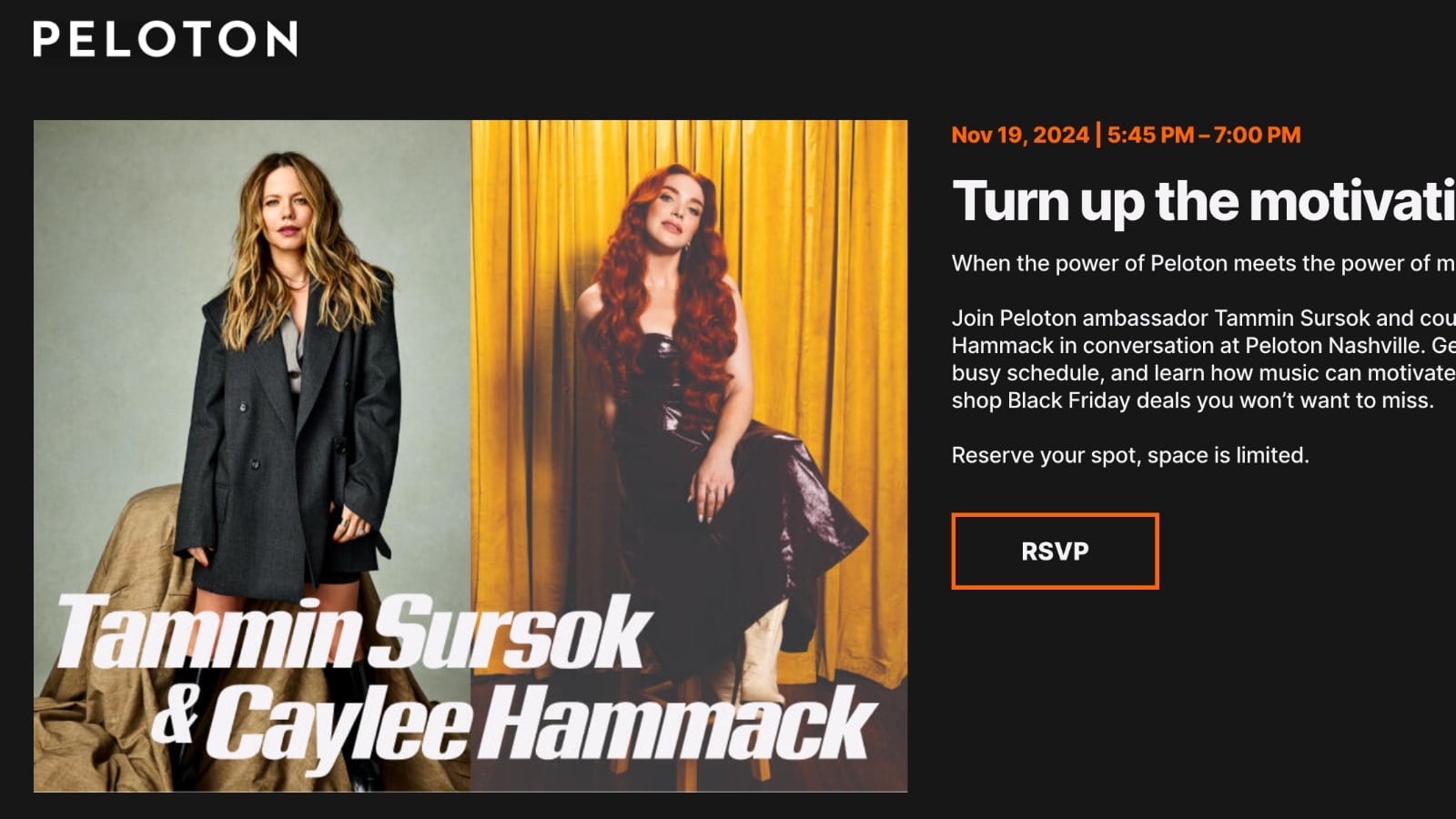 Peloton event with Tammin Sursok and Caylee Hammack in Nashville.