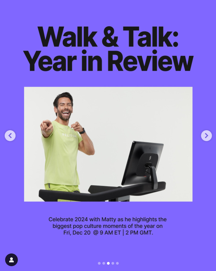 This week Matty Maggiacomo will teach a Walk & Talk: Year in Review. Image credit Peloton social media.