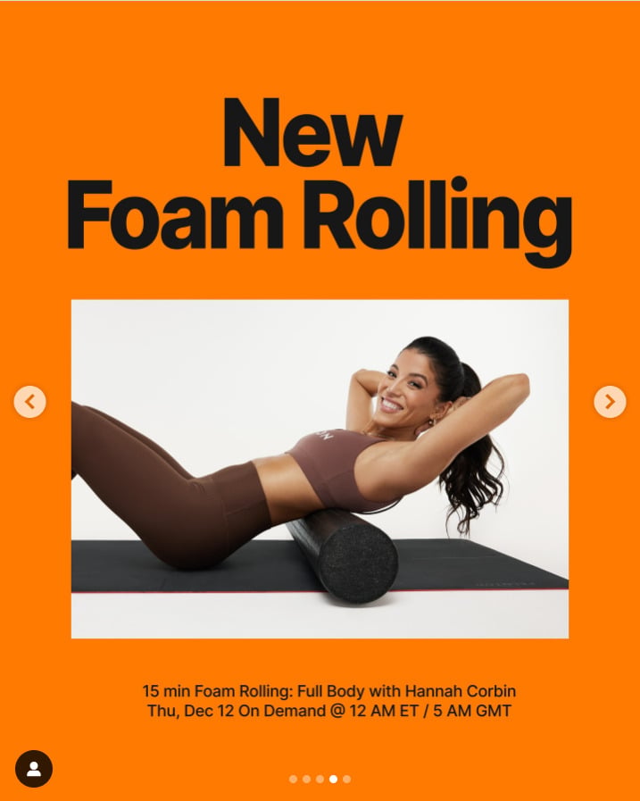 A new Foam Rolling from Hannah Corbin will be available this week. Image credit Peloton social media.