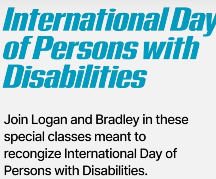 @PelotonStudios Instagram Story announcing classes for International Day of Persons with Disabilities.