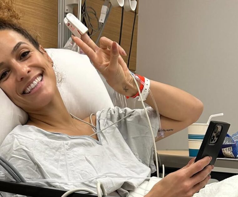 Jess Sims recovering from her surgery.