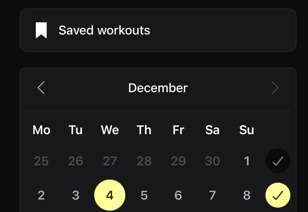 Accessing saved workouts in Peloton App+