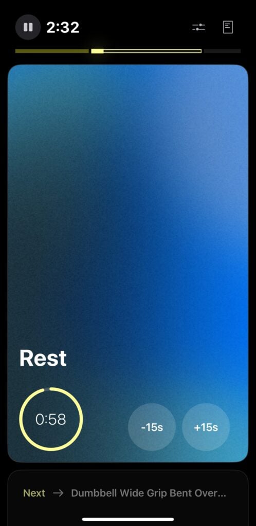 Rest block in the Peloton Strength+ app.