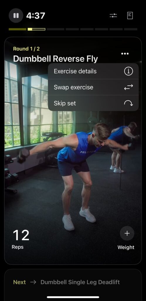 Accessing details on a specific movement in Peloton Strength+ app