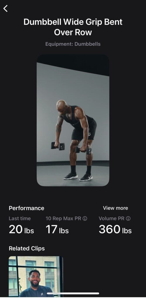 Performance page for a movement in Peloton Strength+ app.