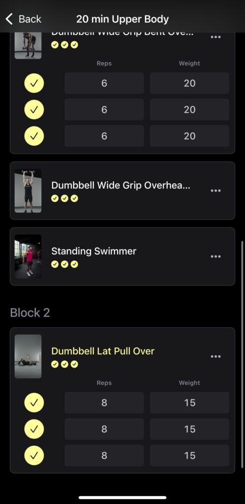 Adjusting weights & reps at the end of a Peloton Strength+ workout.