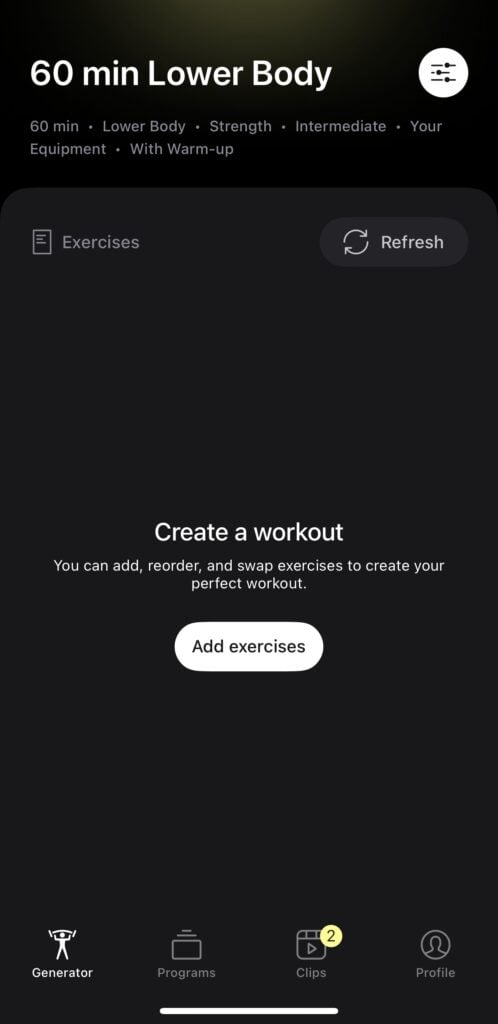Deleting everything and building a completely custom workout by hand in Peloton Strength+ app.