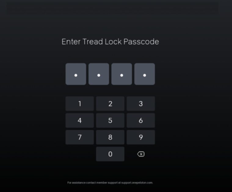 Peloton Tread Lock screen.