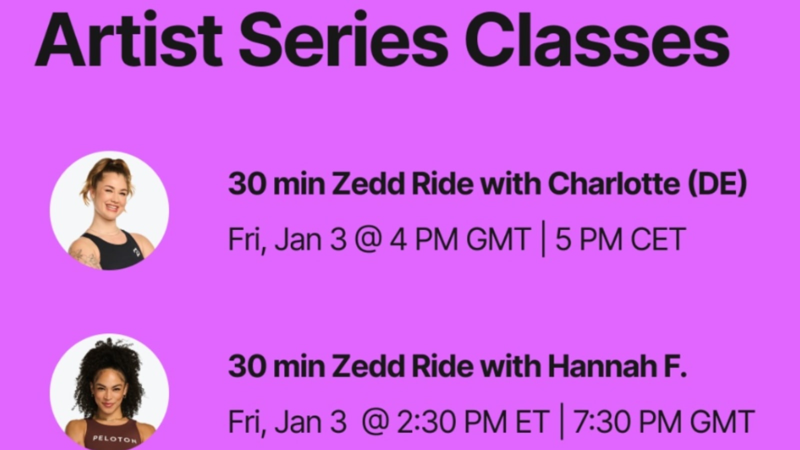 Peloton's Zedd class list. Image credit Peloton social media.
