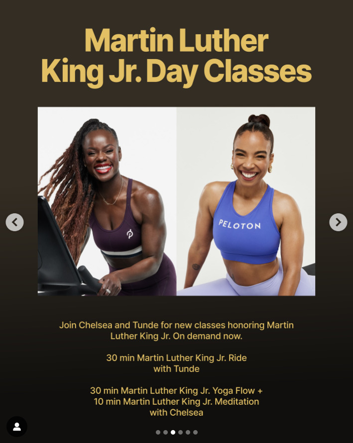Tunde and Chelsea released 2025 Martin Luther King, Jr. Day classes this week. Image credit Peloton social media.