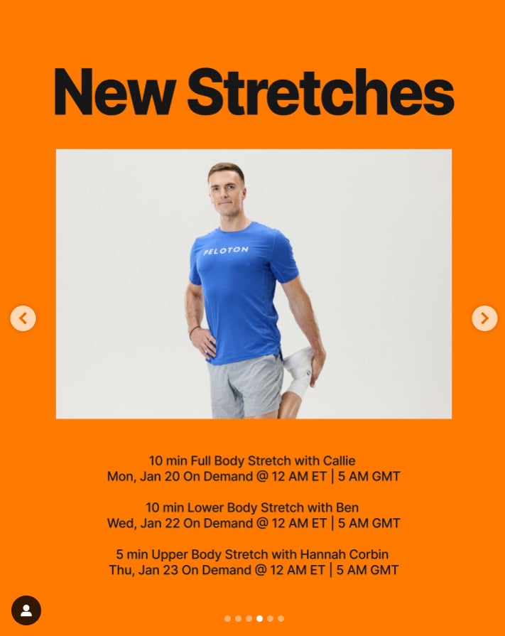 New stretches from Callie, Ben, and Hannah Corbin will be released this week. Image credit Peloton social media.