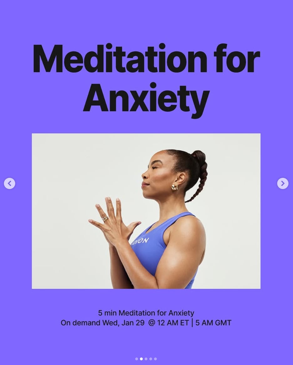Meditation for anxiety with Chelsea will drop this week. Image credit Peloton social media.
