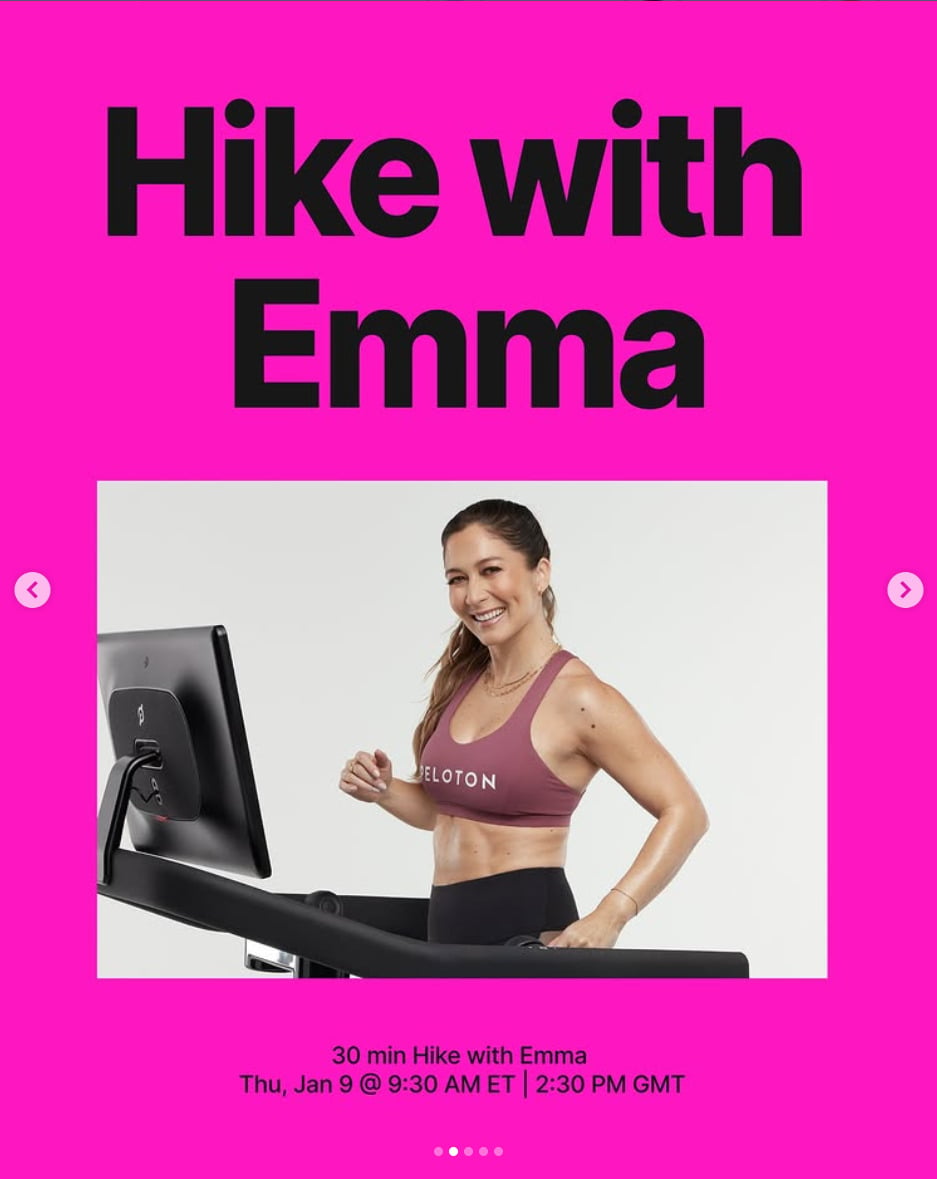 Emma Lovewell will teach a 30 minute Hike this week. Image credit Peloton social media.