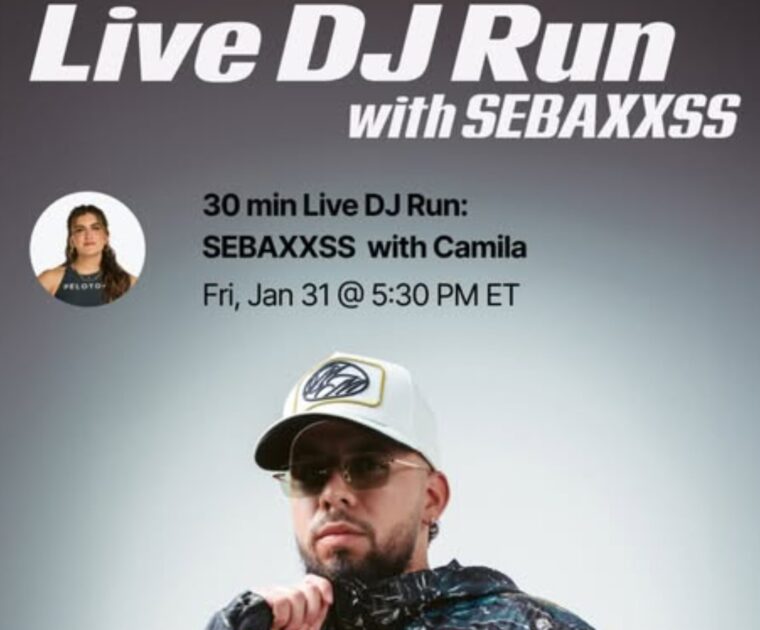 Peloton's upcoming Camila Ramon Live DJ Run with SEBAXXSS. Image credit Peloton.