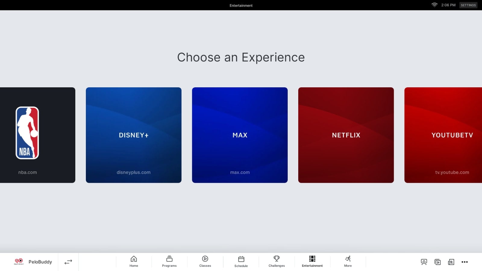Peloton Entertainment apps, including Netflix.