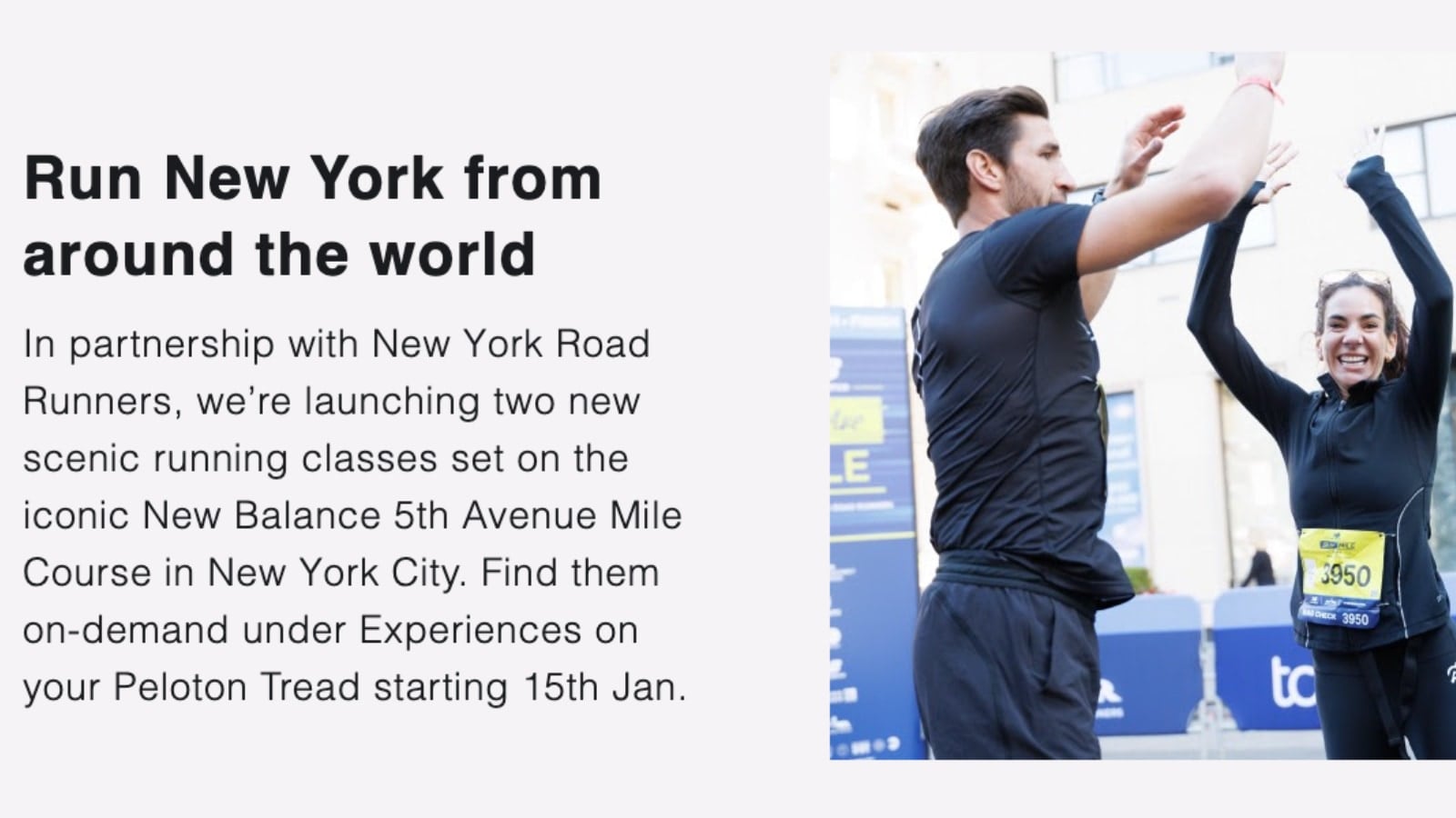New 5th Ave Mile classes on Peloton in January.