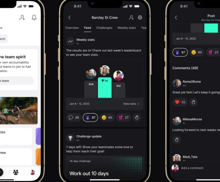 Updates to Peloton Teams feature. Image credit Peloton.