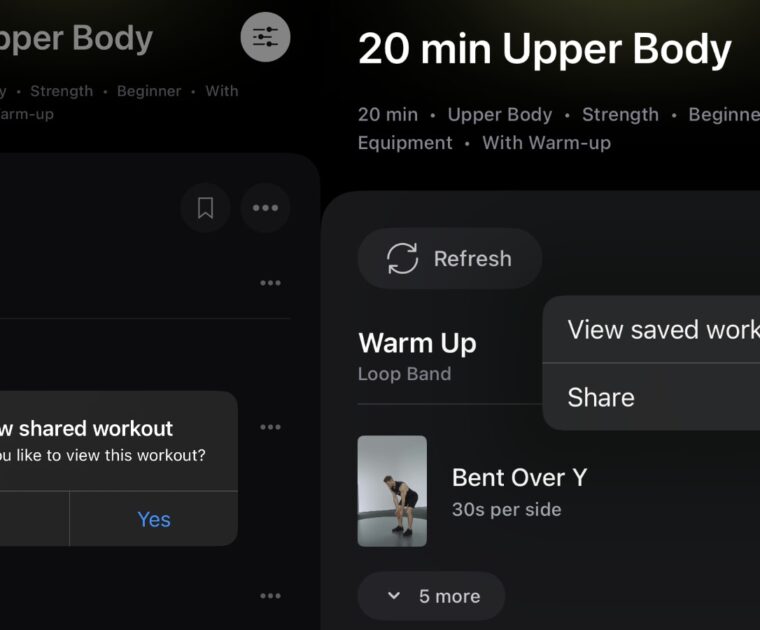 Sharing custom workouts in Peloton Strength+ app with a link.