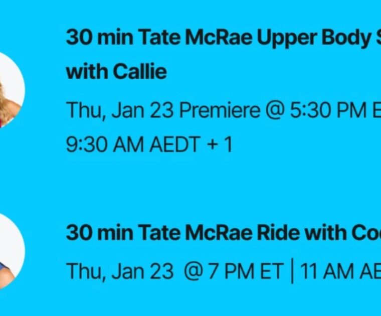 Peloton's Tate McRae class list. Image credit Peloton social media.
