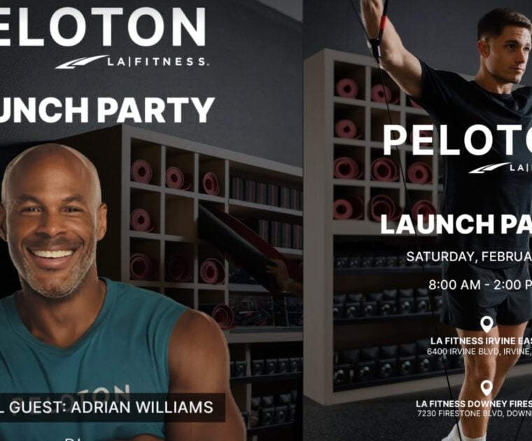 Peloton x LA Fitness launch party events with Adrian Williams.
