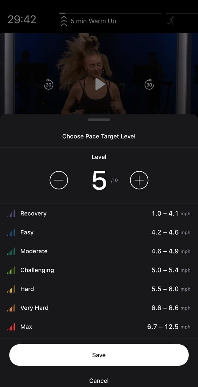 Changing your running pace target levels mid-class.