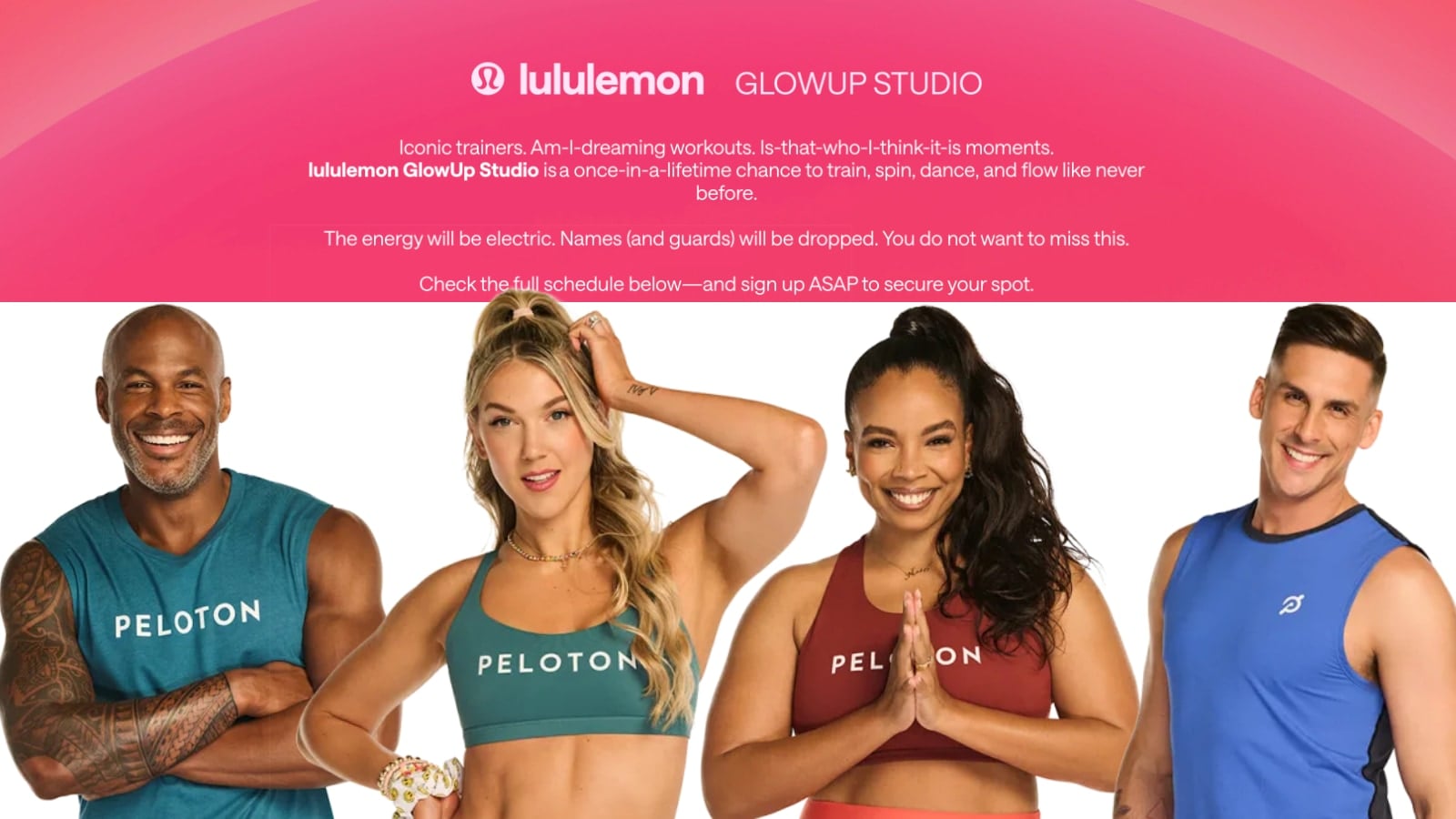 Peloton instructors at the lululemon GlowUp Studio weekend.