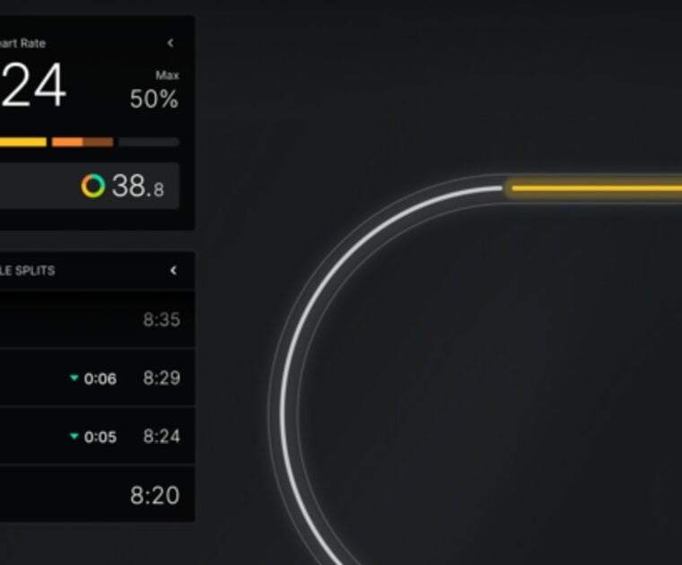 Mile splits tab on Tread/Tread+. Image credit Peloton.