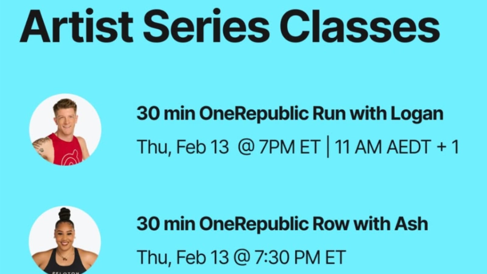 Peloton OneRepublic Peloton classes. Image credit Peloton social media.