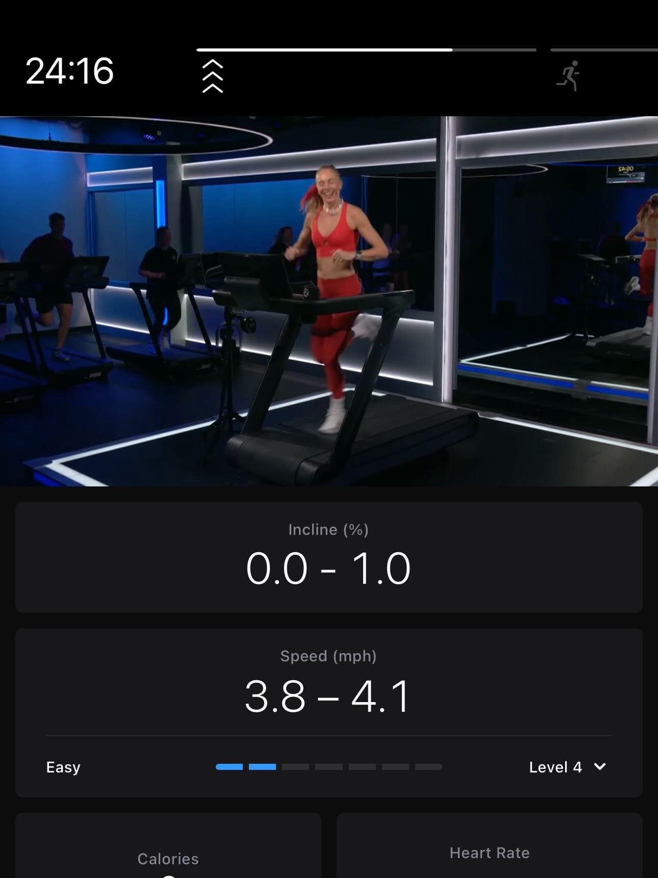 Running at an "easy" pace in a pace target class in the Peloton app.