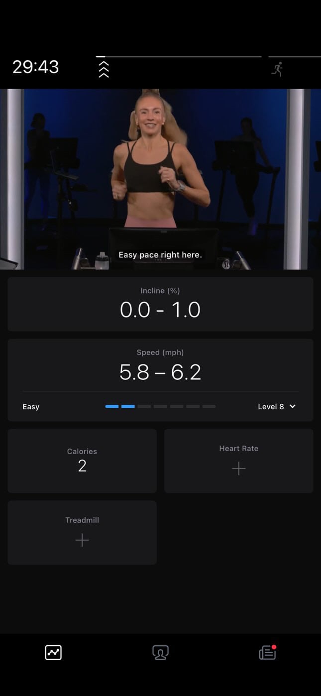 A Peloton running class with the new pace target features.