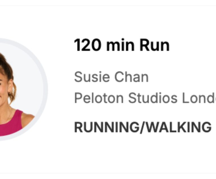 120 minute running class with Susie Chan on Peloton Studios booking site on March 23, 2025.