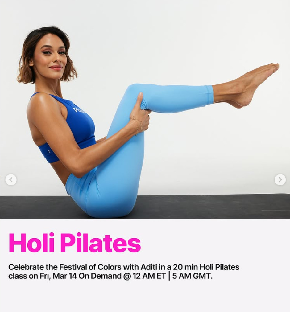 Aditi Shah will have a new Holi Pilates class this week. Image credit Peloton social media.